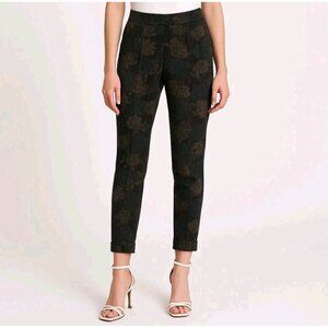 Lord & Taylor Women's Pants Multi Floral  Sz 2 Slim Leg Ankle Pleat Stretch Rose